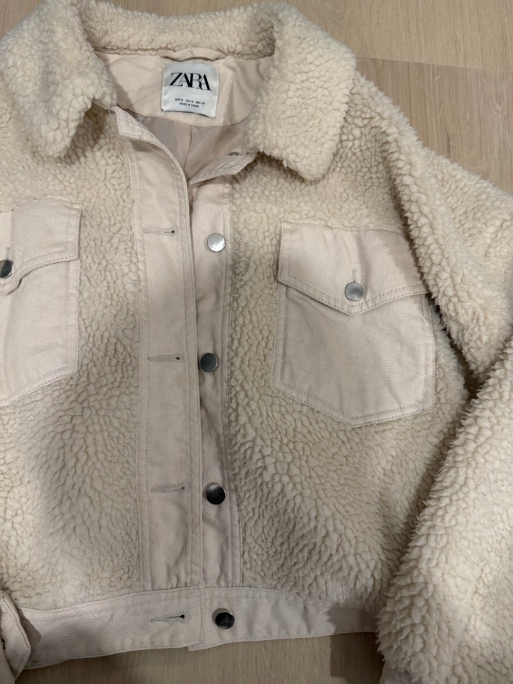 ZARA Cream Sherpa Denim-Style Jacket - Picture 4 of 4